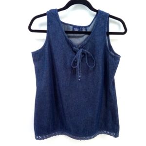 Vintage 100% Cotton C3 Conceptual Clothing Company Denim Bow Tie Shirt Medium